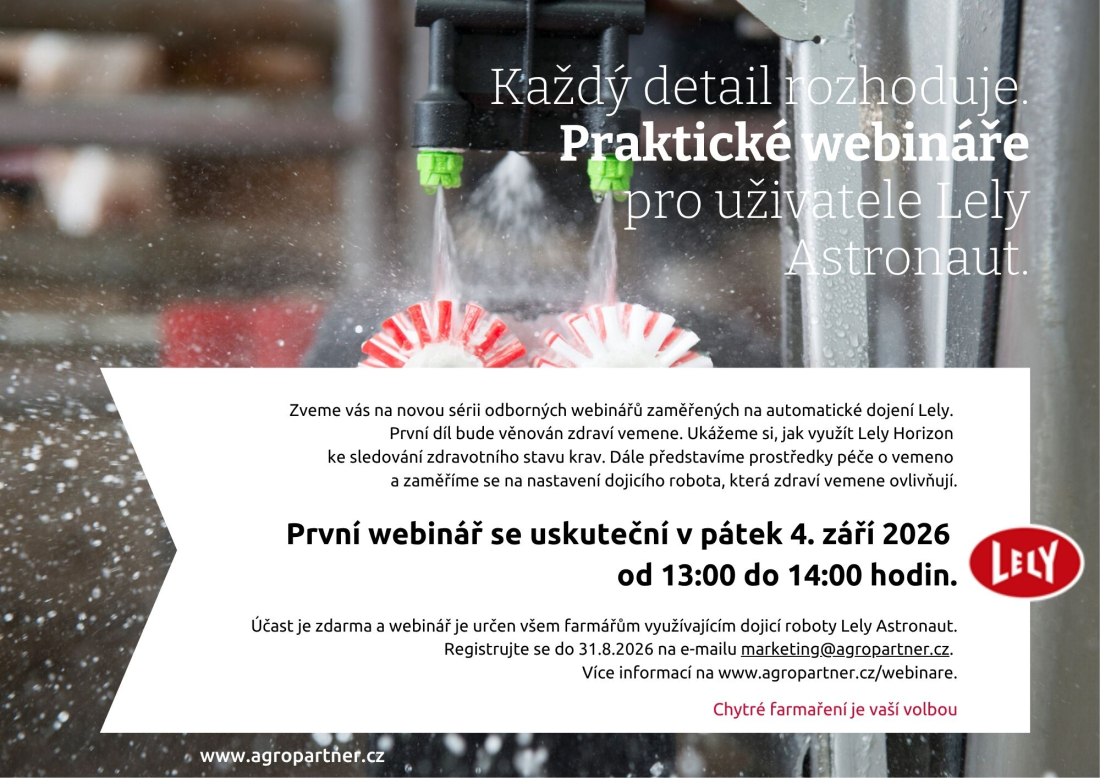 Webinář AGRO-partner zaměřený na zdraví vemene