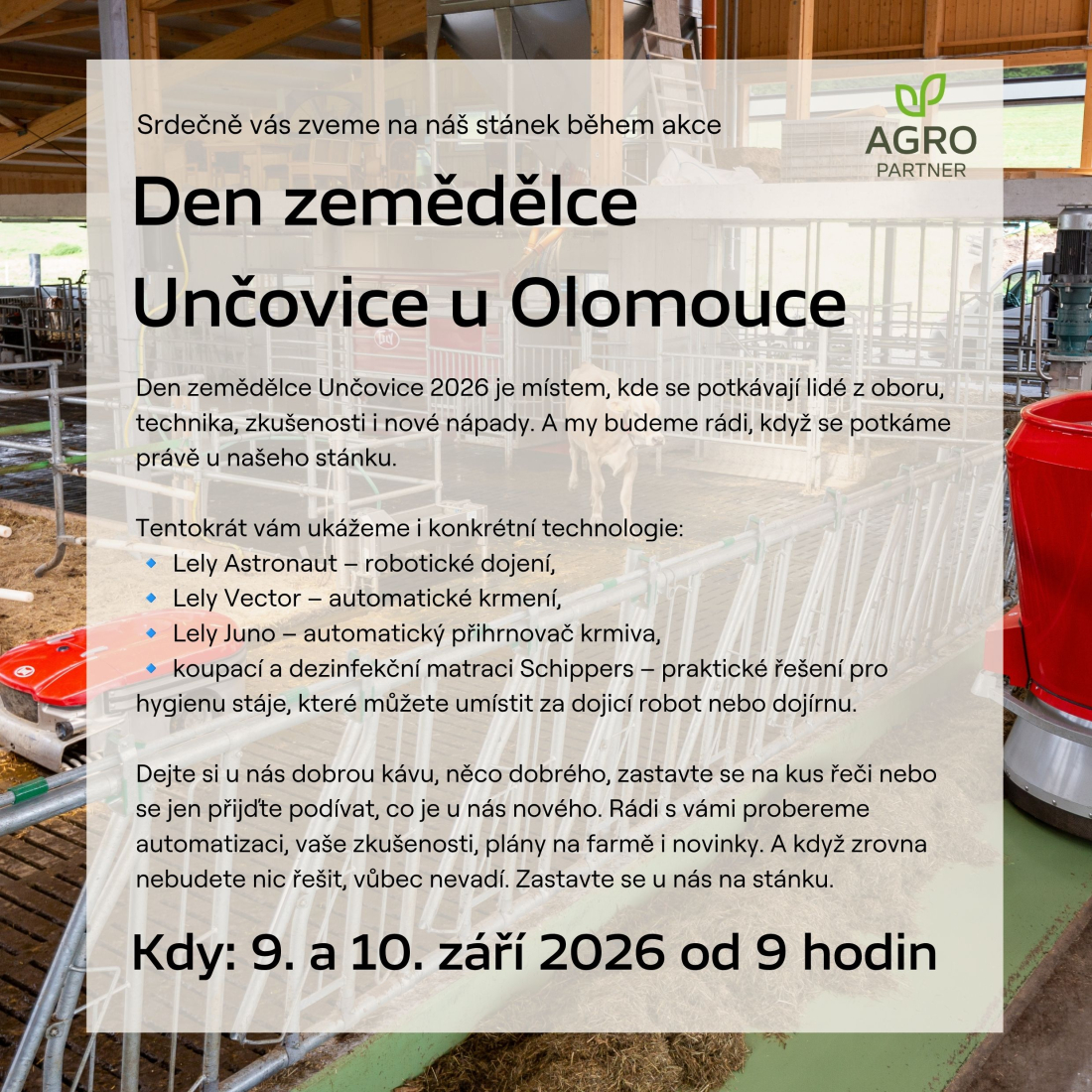 Pozvánka na Den zemědělce Unčovice 9. a 10. září 2026