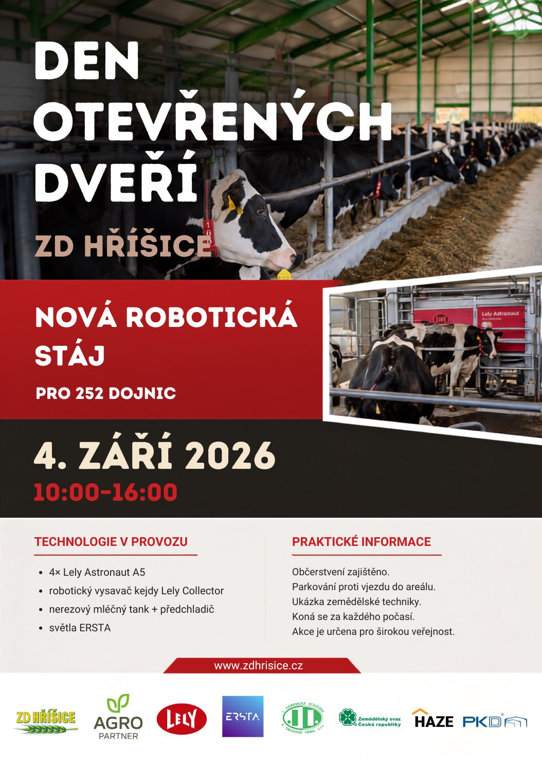 Pozvánka na Den otevřených dveří ZD Hříšice 4. září 2026